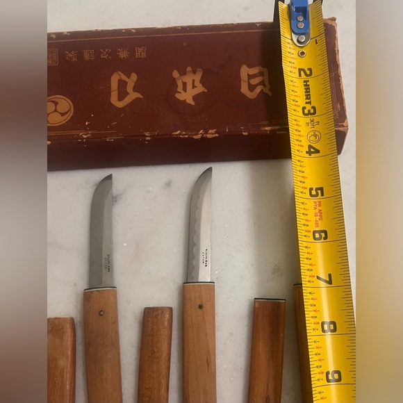 Vintage Kanenari Seki Knives with Bamboo Sheath Mid Century Japanese Unique Rare - Picture 10 of 13